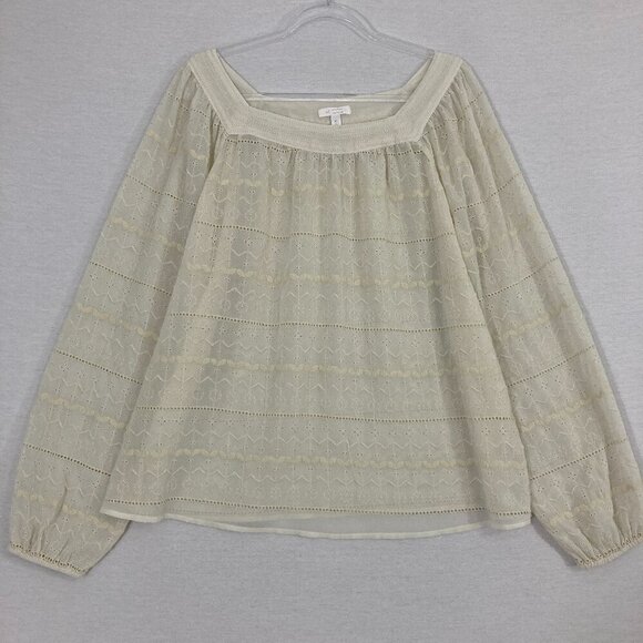 LC Lauren Conrad Cream Embroidered Sheer Square Neck Puff Sleeve Top XL Feminine - Picture 1 of 10